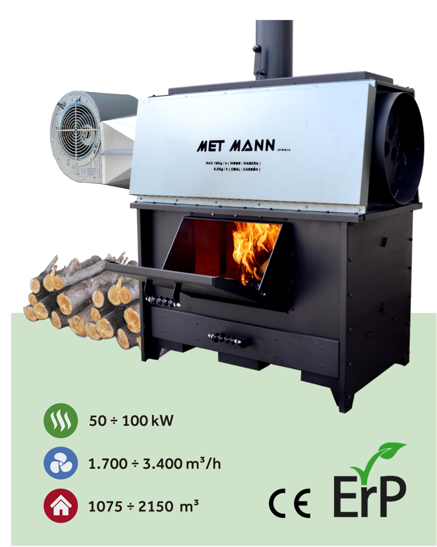 Heating with industrial wood stoves with fan